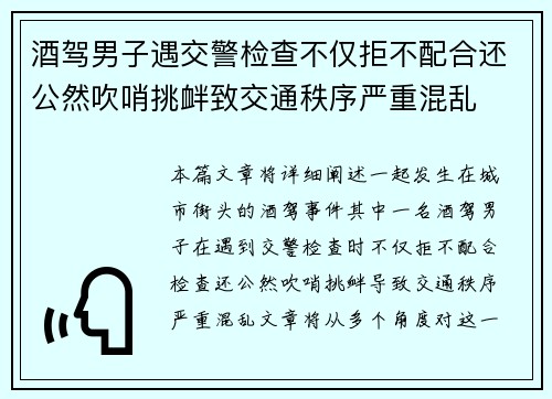酒驾男子遇交警检查不仅拒不配合还公然吹哨挑衅致交通秩序严重混乱